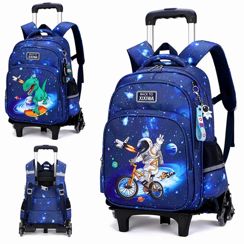 Astronaut Dinosaur Children Wheeled School Bags 2/6 Wheels Kids Boys Backpacks Trolley Waterproof Schoolbag Luggage Book Bags