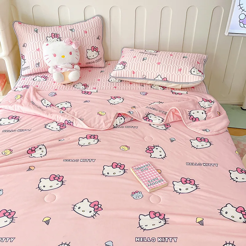 Hello Kitty Kuromi Anime Cool Quilt Cover cobertor de cama macia, tapete bonito de desenhos animados Cinnamoroll, Kawaii Sanrio presentes para crianças, verão