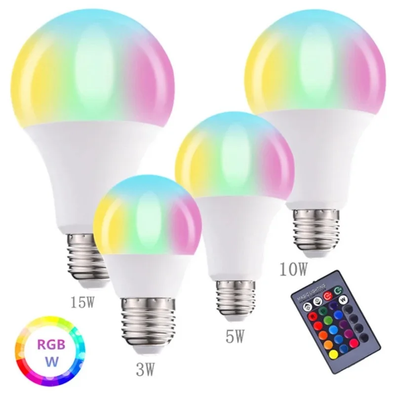 LED RGBW Light Bulb 3W 5W 10W 15W Color Change Colorful Ball Bubble E27 RGB+White Light Atmosphere Dance Room Party Wedding Lamp