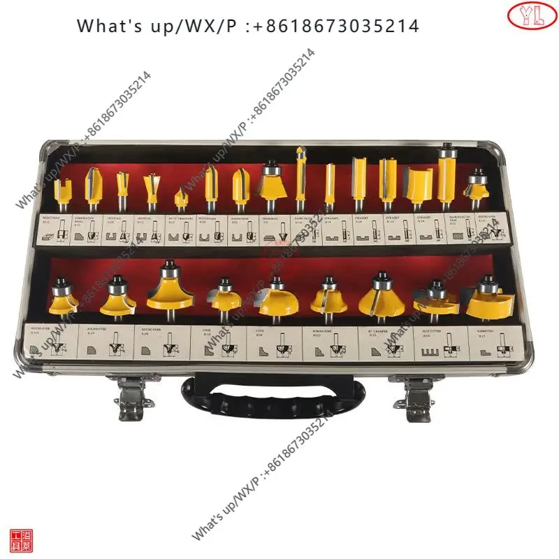 24-Piece woodworking opening forming splicing and tenon combination milling cutter trimming machine  r 1/4 handle milling cutter