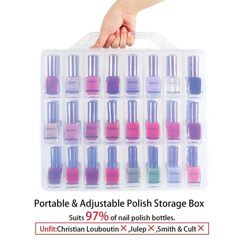 2X Nail Polish Organizer Holder,For 48 Bottles Adjustable Dividers Space Saver