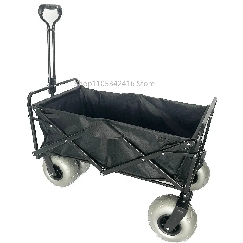 Collapsible Folding Outdoor Camping Wagon with Balloon Wheel Heavy Duty Portable for Beach Picnic Travel Storage Transport Tool