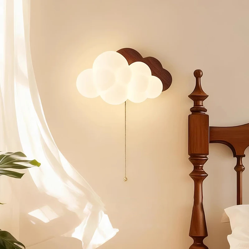 Nordic Retro Cloud Wall Lamps LED Children's Room Bedroom Light Medieval Boy Girl Baby Room Bedside Vintage Home Decoration Lamp