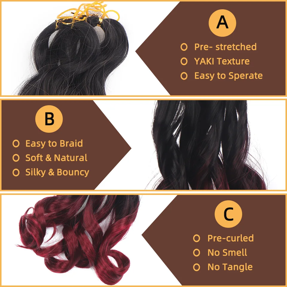 LUPU-Extensions de cheveux tressés bouclés français pour femmes noires, cheveux tressés synthétiques ondulés, pré-étirés, tresses au crochet