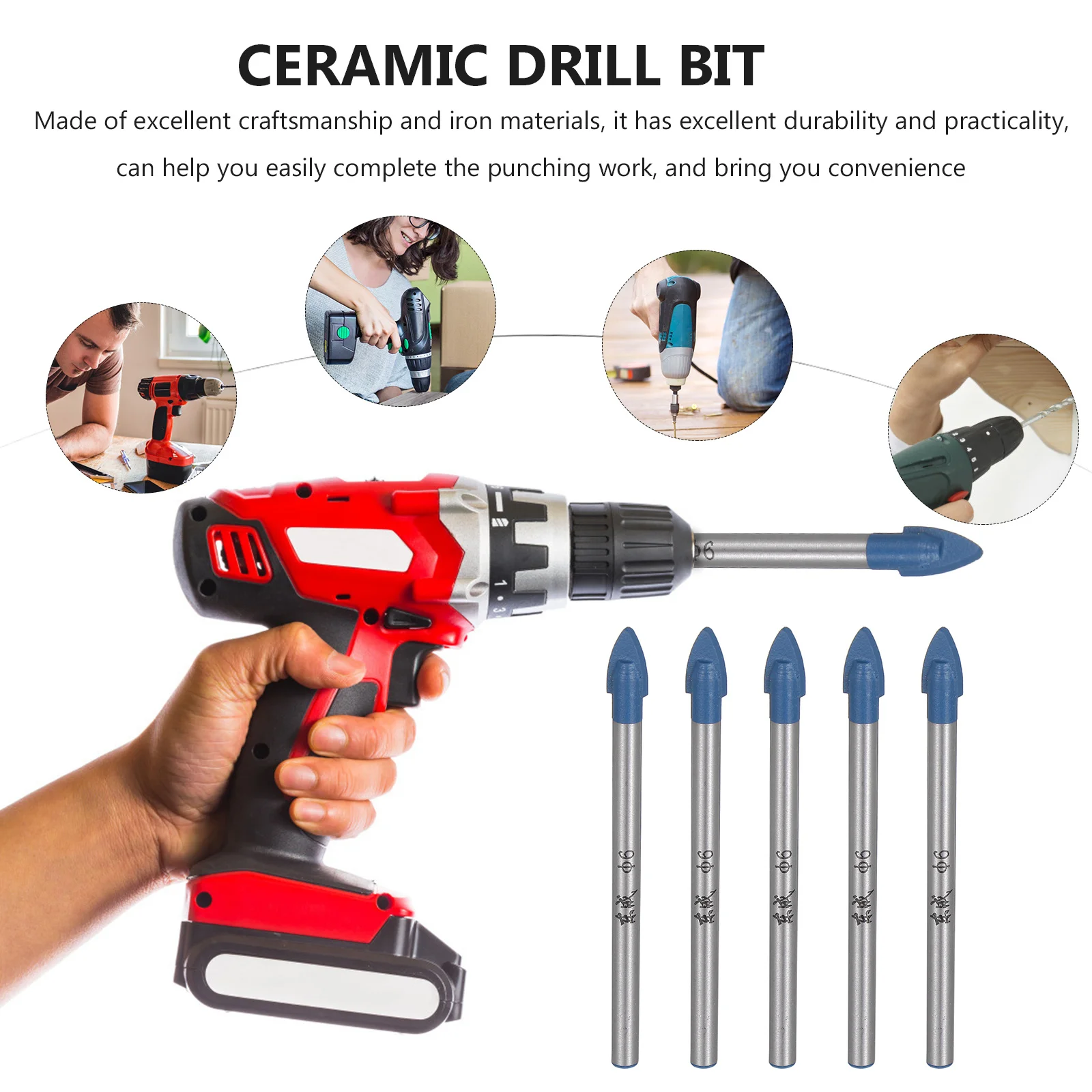 

5Pcs Glass Ceramic Tile Drill Bit Hard Alloy Cross Head Hole Opener Professional Drilling Tool Tile Drill Bit Hole Opener