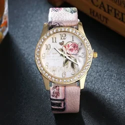 Fashion Printed Flower Women Watches Ladies Watch Luxury Casual Quartz Leather Wrist Watch Fashion Female Dress Clocks Relogio