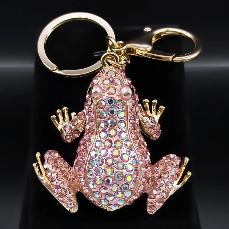 Animal Frog Car Keychains for Women Men Green Rhinestone Alloy Gold Color Keyring Bag Souvenir Charm Jewelry porte clés K5266S01