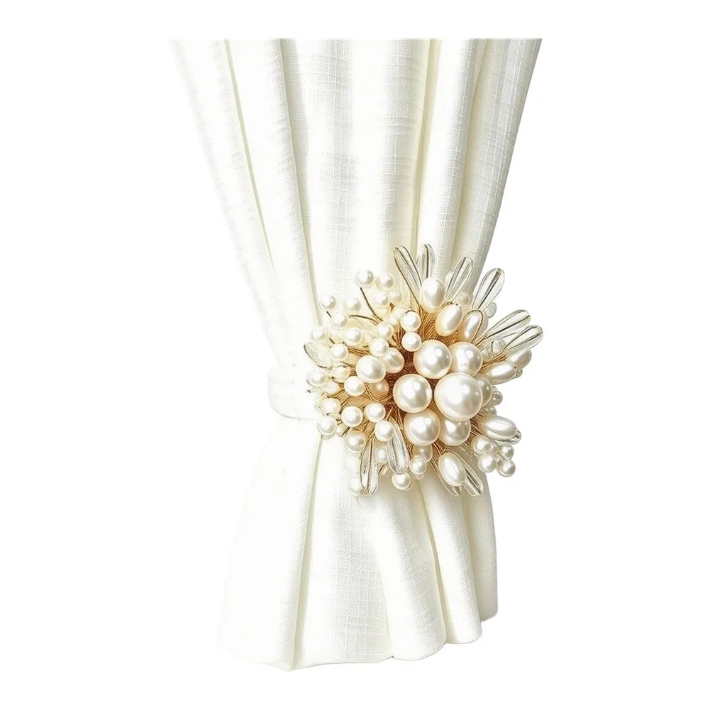 Faux Pearl Flower Curtain Tiebacks Elegant Spring Holdbacks Easy Install Window Decor Accessory For Living Room Bedroom Home
