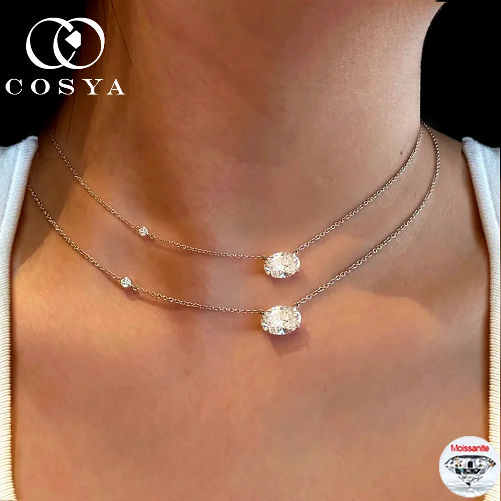 

COSYA 1-3CT Oval Moissanite Diamond Pendant Necklace For Women Plated 18K Gold S925 Silver Solitaire NeckChain Wedding Jewelry