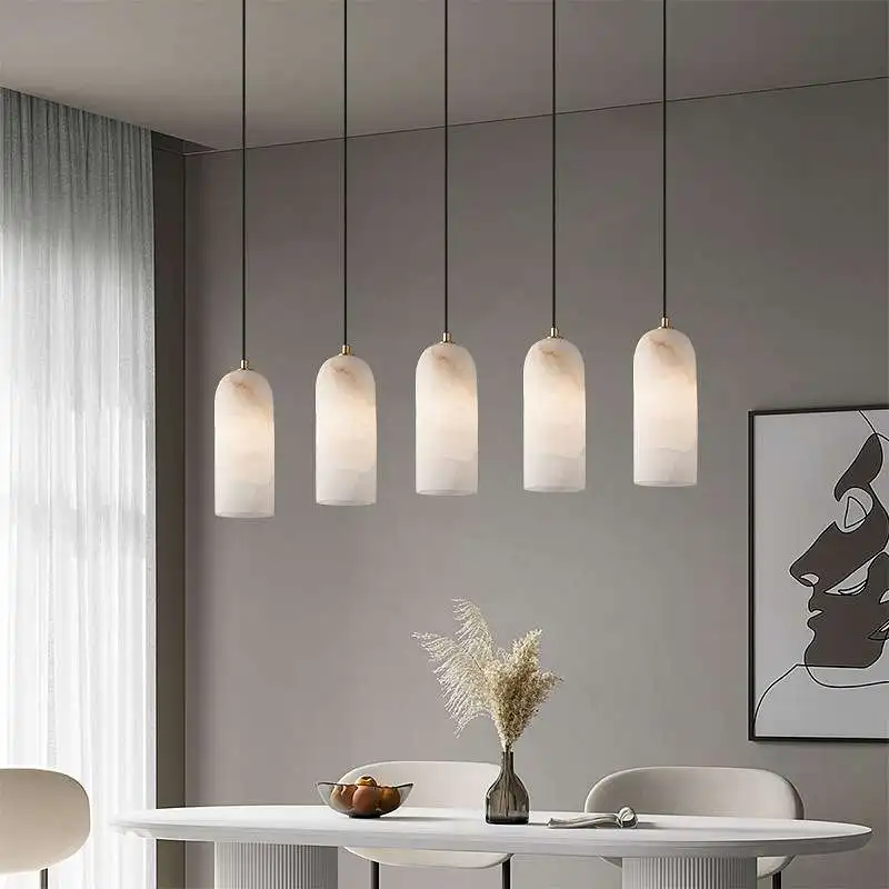 Natural Spanish Marble Chandelier All-copper Suitable Bedroom Bedside Dining Room Table Multi-level Staircase Alabaster Lighting