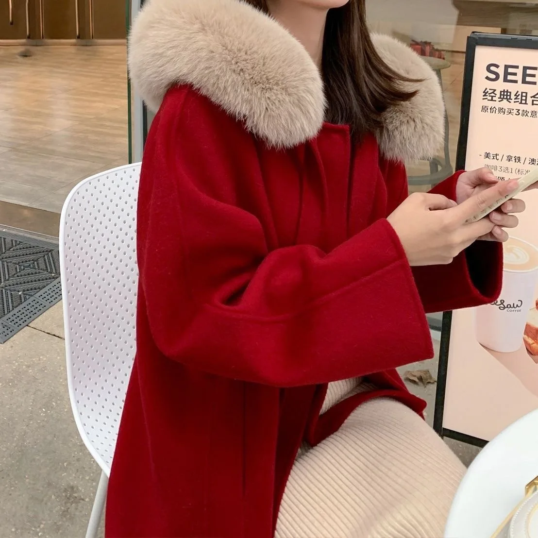 2026 Little Witch Autumn And Winter Extended Big Fox Fur Collar Loose Korean Version Wool Coat Hooded Jacket Women