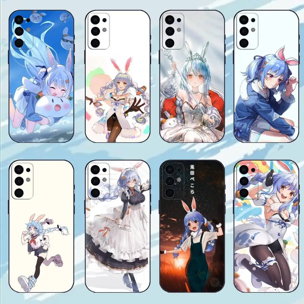 حافظة هاتف U-Usada Pekora لهاتف سامسونج S25، S24، S23، S22، S21، S20، Plus، غلاف أسود ناعم