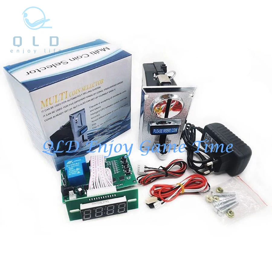 HXD 2.0A Timer PCB Control Board, 6 Values 616 Multi Coin Acceptor and 12V 2A Power Adapter DIY Kit, for Arcade Vending Machine
