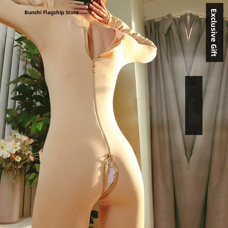 

Thiened Fce на подкладке, осенне-зимнее теплое нижнее белье, боди, брюки, однотонное сексуальное костюм на молнии с открытой промежностью, полный костюм