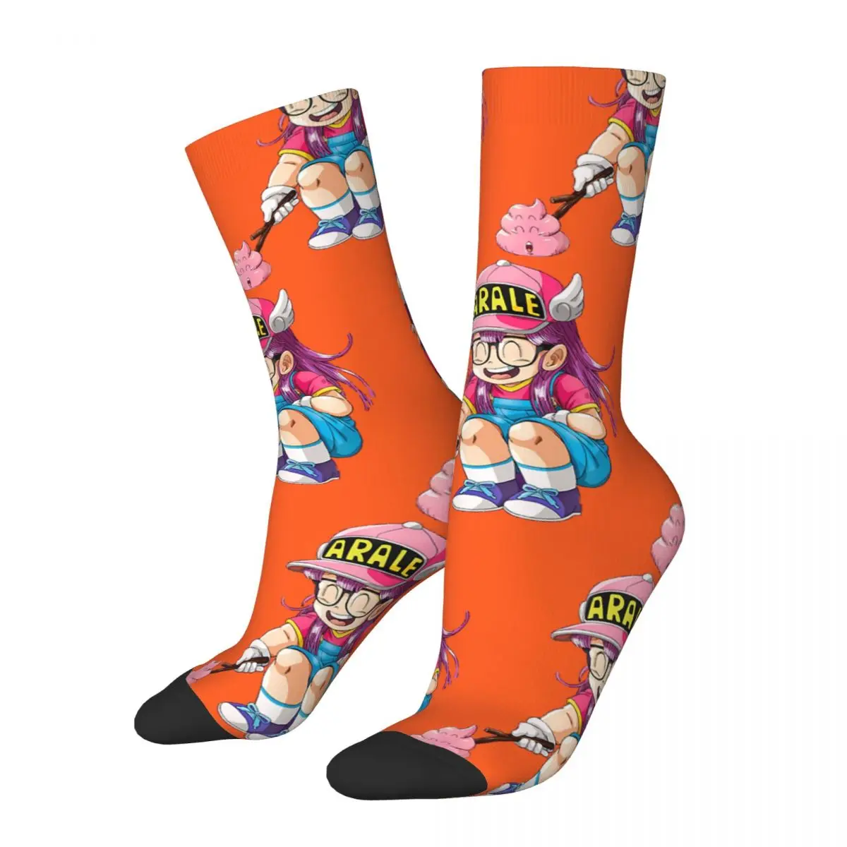 Hip Hop  Arale Design Crazy Men\'s compression Socks Unisex Dr Slump Japanese Manga  Seamless Printed  Novelty Crew Sock Boys