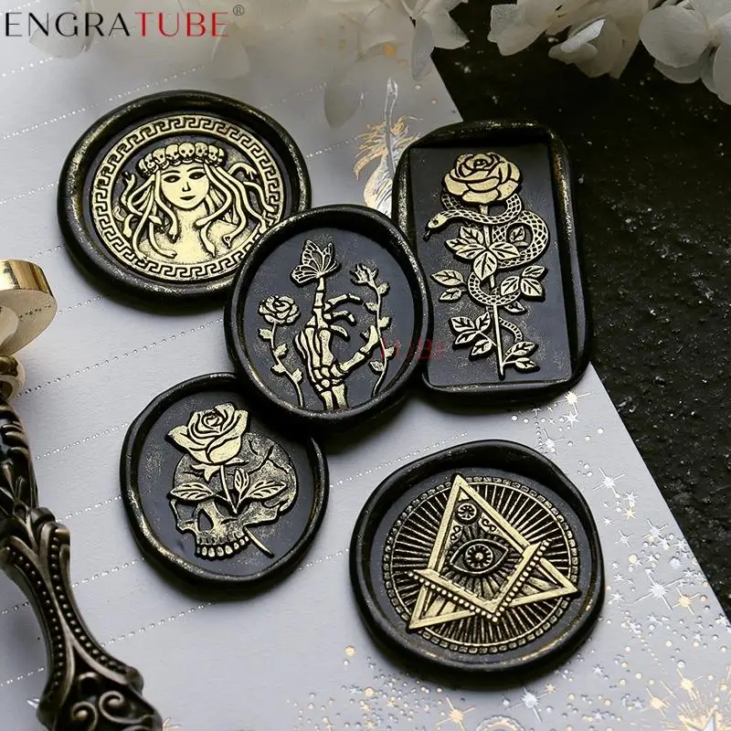 

Multilayer Engraving Wax Seal Stamp Medusa All-seeing Eye Rebirth Rose Bones Eternal Gift Wedding Greeting Card Decoration Tools