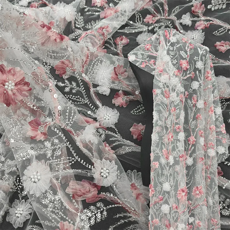 

1yard Hot selling Sequined lace plate embroidery fabric Dress wedding cheongsam fabric & lace