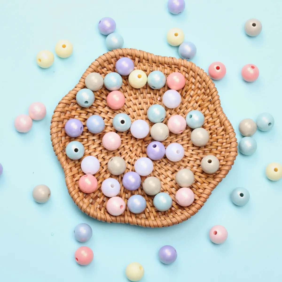 

60Pcs 10mm Mixed Candy Color Round Pink Beads Loose Beaded DIY Cute Bracelet Necklace Earrings Keychain Ring Accessories Crafts