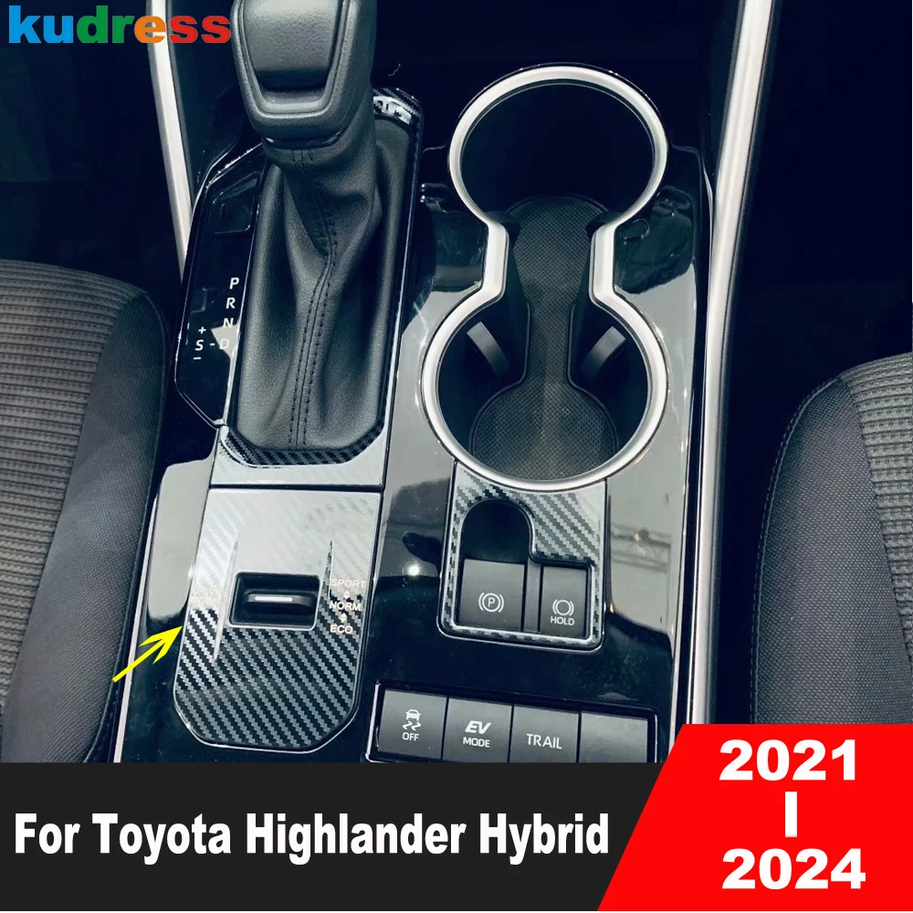 For Toyota Highlander Hybrid 2021 2022 2023 2024 Carbon Car Console Gear Shift Box Panel Cover Trim Interior Molding Accessories