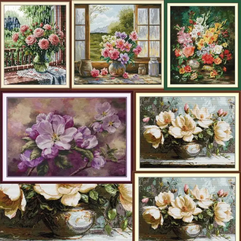 

Flowers HA07-Soulgift Набор для вышивки крестом с предварительной печатью Easy Pattern Набор для вышивки ткани с штампованной формой Аиды — легко следовать - рекомендуется