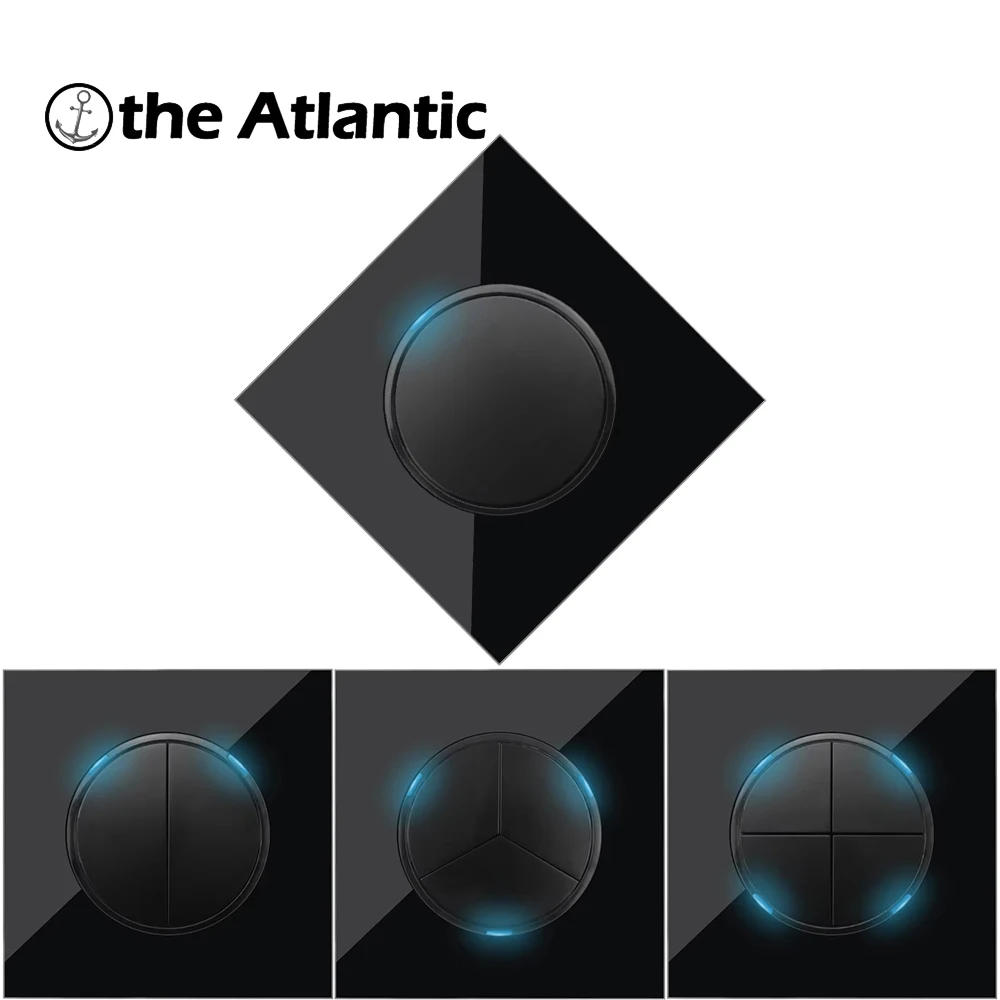 

1 2 3 4Gang 1 2Way Lighting Switch 16A Circular Button Switch Wall Switch Black Glass Frame Switch With LED Indicator Light