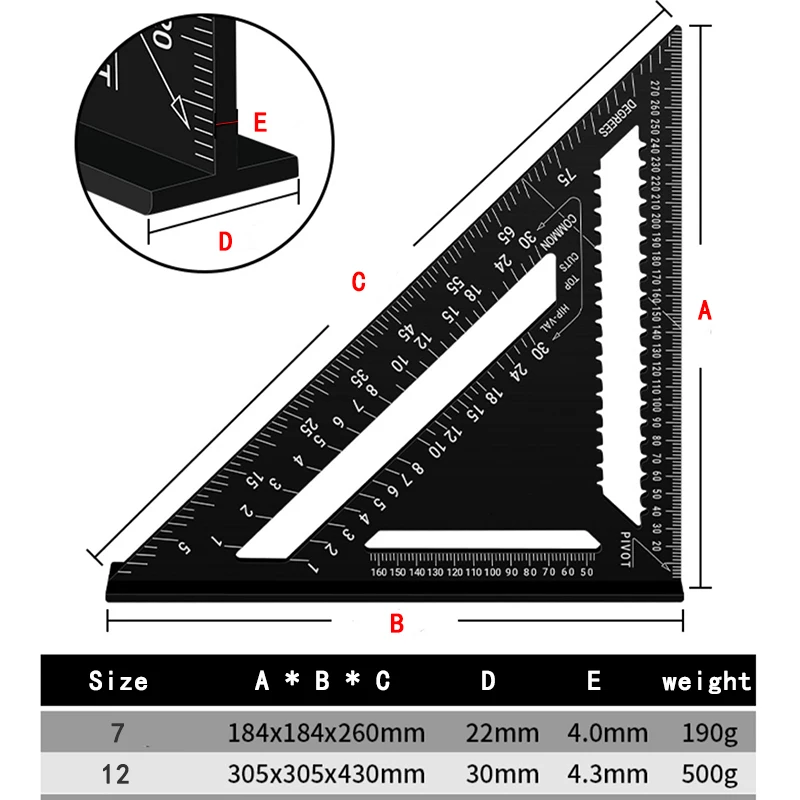 Imagem -04 - Carpintaria Aluminum Alloy Triangle Gauges Ferramentas de Medição Marcador de Alta Precisão Régua de Ângulo Métrica e Imperial