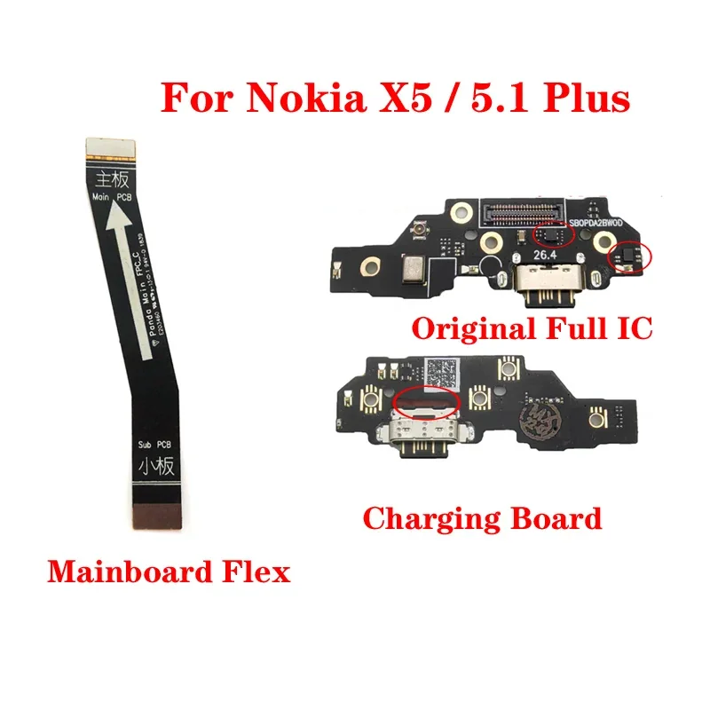 For Nokia X5 / 5.1 Plus USB Charging Port Dock Microphone Sensor Board Connector Mainboard Flex Cable Replacement Parts