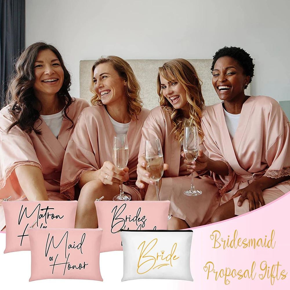 Bridesmaid Proposal Gift Bridesmaid Makeup Bag Wedding Bridal Cosmetic Canvas Bag Matron of Honor Pouch Bachelorette Party Favor