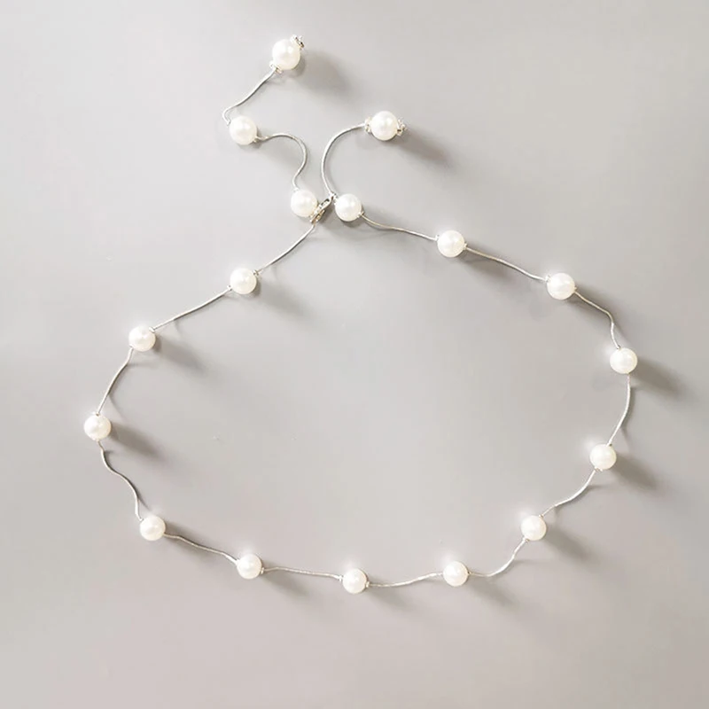 Elegant Pearl Women\'s Belt Simple Adjustable Metal Thin Chain Belt For Ladies Dress Skinny Waistband Decorative Jewelry