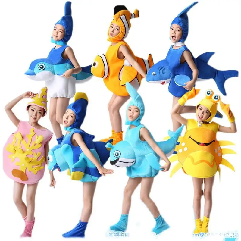 Disfraz de tortuga marina para niños, conjunto de ropa de actuación de animales marinos, sombrero, ropa, zapato, Anime, pulpo, tiburón, delfín