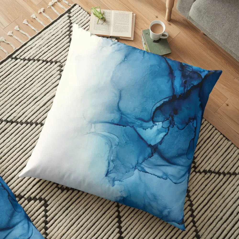 Blue Tides - Alcohol Ink Painting Floor Pillow Couch Cushions