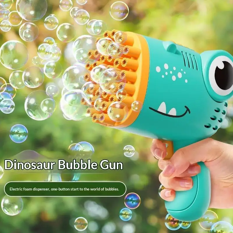 Cute Dinosaur 40 Holes Bubble  Toys 2-in-1 Electric Bubble Machine For Kids Outdoor Party Summer Play Toys