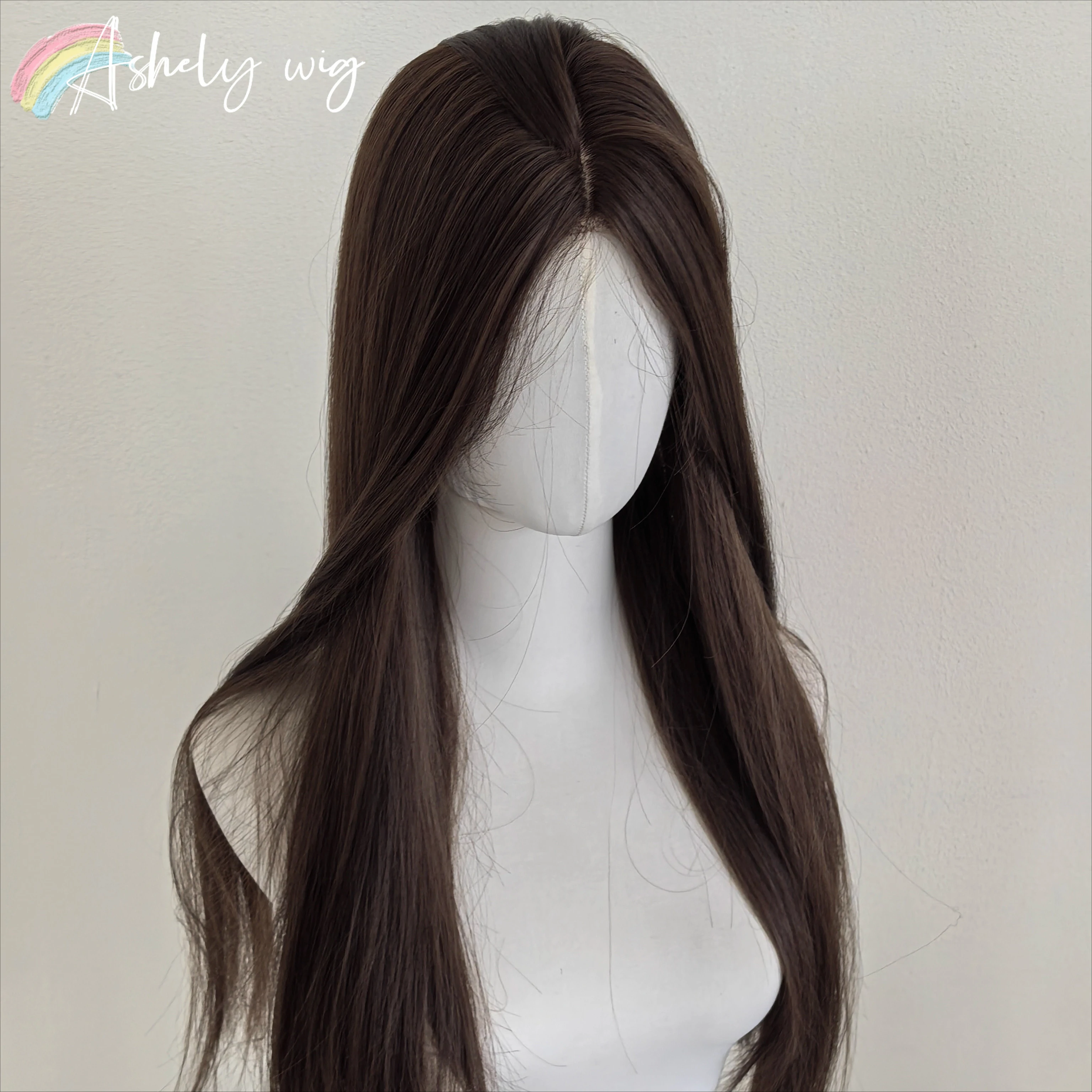 Perruque synthétique marron et noire pour femmes, cheveux longs et lisses de 26 pouces, bandeau à la mode, perruques synthétiques mignonnes Lolita pour usage quotidien Halloween