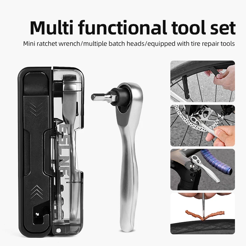 ESLNF Bike Ratchet Wrench Set Multifunctional Allen Key Tools Tyre Lever Quick Release Wrench Gadgets for Bicycle Repair