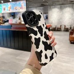 Lovebay-funda de teléfono de lujo con patrón de rayas de vaca para iPhone 14 7 8 Plus X XR XS Max 11 12 13 14 Pro Max, funda trasera de silicona suave