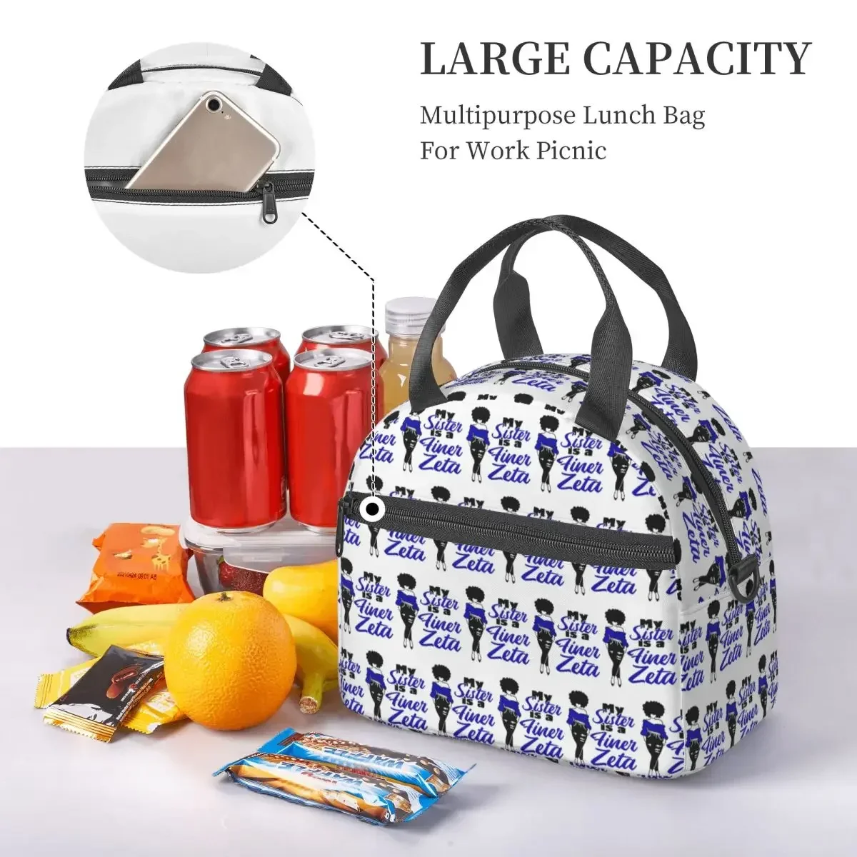 Zeta Phi Beta Sorority Logo Insulated Lunch Bag for School Bento Storage Food Boxes Leakproof Cooler Thermal Lunch Box Tote