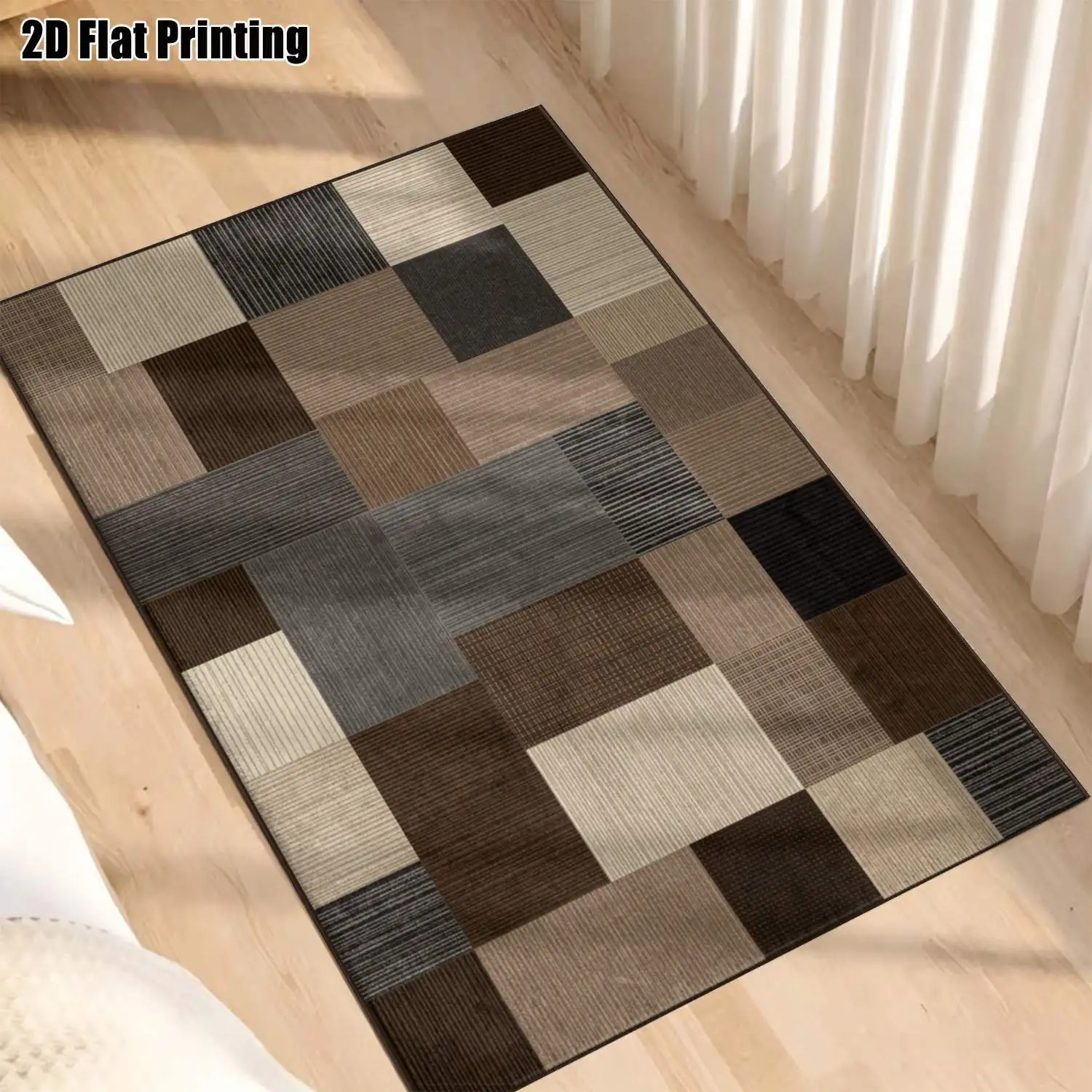 1Pc 2D Printed Navy-Gray Retro European-Style Patterned Carpet, Modern Simple Design for Home Decor, Multi-Size, Machine Washable, Ideal for Multi-Scene Use