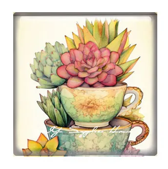 커피 컵 찻잔 수국 꽃 사각형 사진 유리 카보숑 플랫백 데모 플랫 백 카메오, DIY 주얼리 제작용, 로트당 10 개