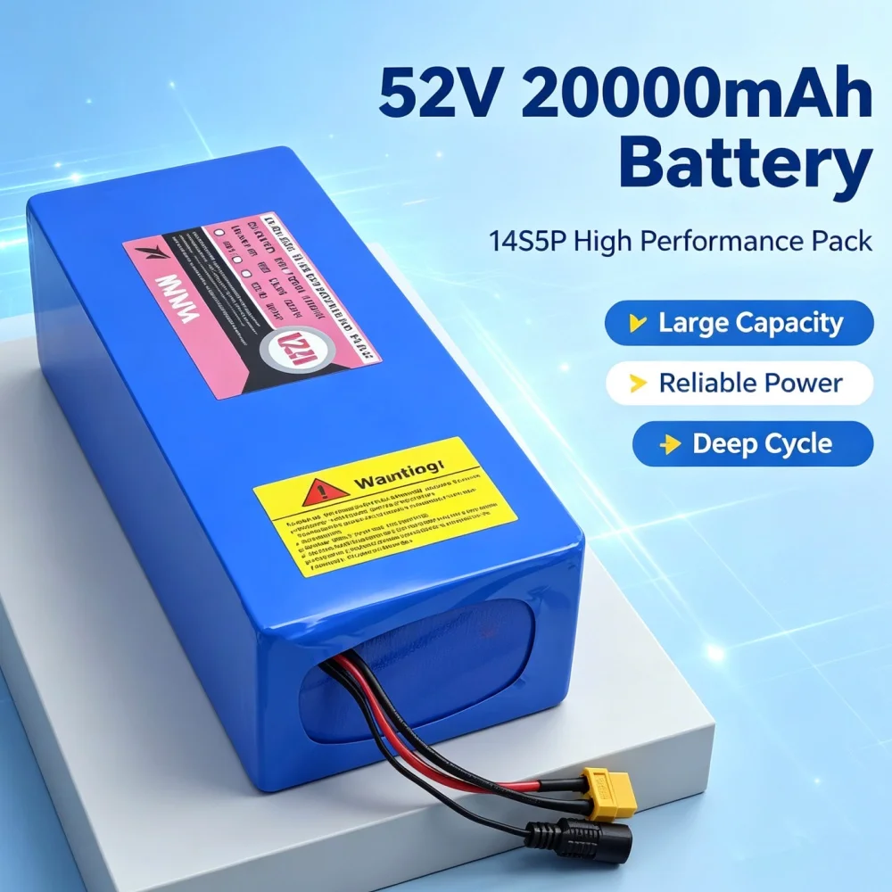 14S5P 18650 Lithium Battery 52V 20000mAh with BMS High-Power for Electric Scooters Mountain Bikes