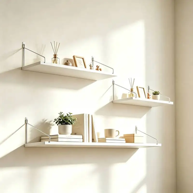 3set Wall Floating Shelf Set No Drill Easy Install Mixed Sizes Long Short with Triangle Metal Brackets Wall Storage for Living