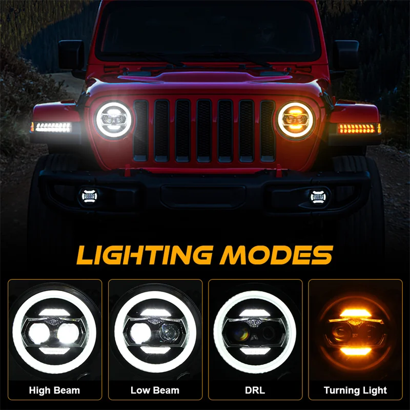 9 Inch LED Light Headlights Hi Low Beam Halo DRL Lights Turn Signal Lamp for Jeep Wrangler JL JLU JT Rubicon 2018 -2024