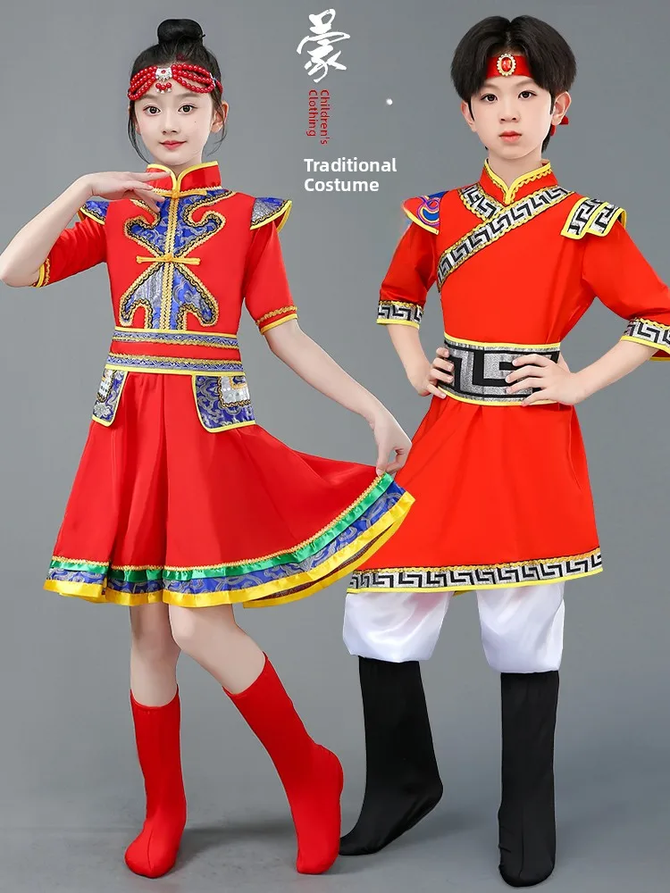 

Children's Mongolian Ethnic Dance Performance Costume Women's White Mongolian Minori assland Chopstis Dance Clothing