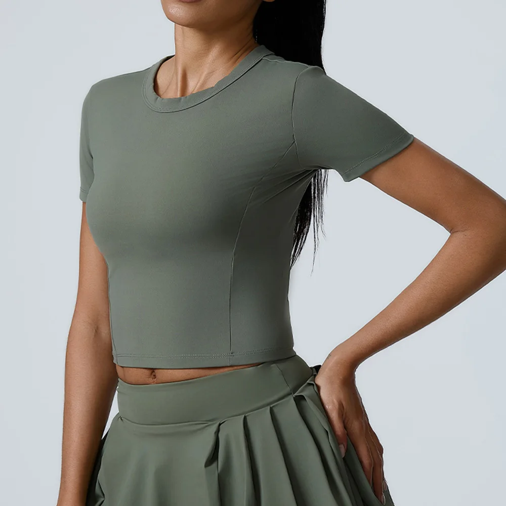 

Yoga Sports High Elastic T-Shirt Women Fitness Top Short Sleeves Dance Clothes Running Shirts Gym Push Up Workout Top Tee