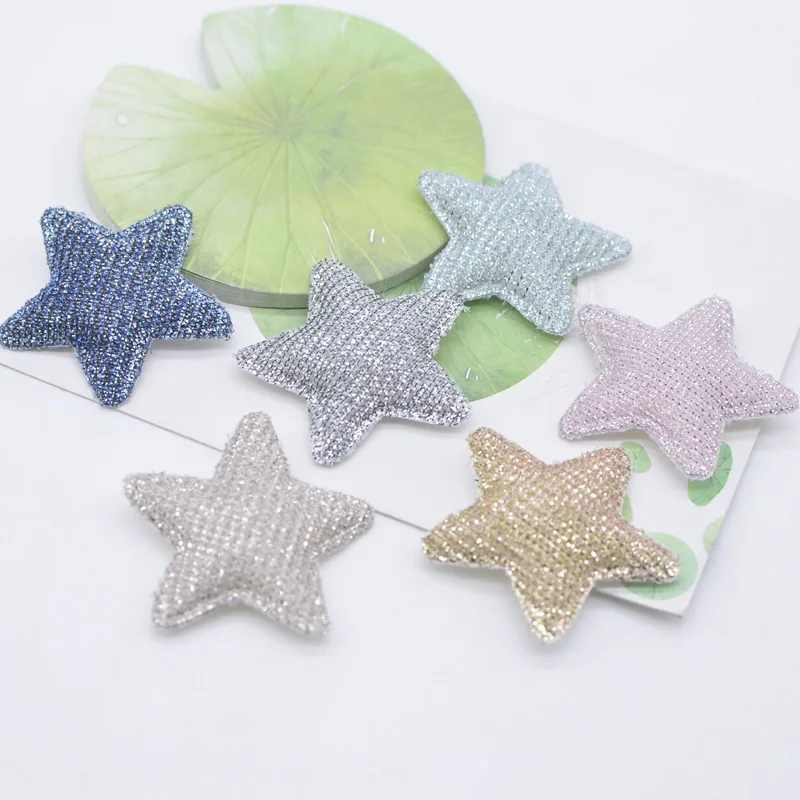 36Pcs 38mm Padded Powders Silk Cloth Star Appliques for DIY Headwear Hair Clips Band Decor Clothes Sewing Supplies Patches