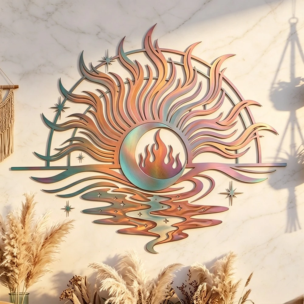 CIFBUY Iron Wall Art Sun Moon Celestial Metal Home Decor Hanging Decor Bohemian Minimalist Rustic Accent Porch Interior