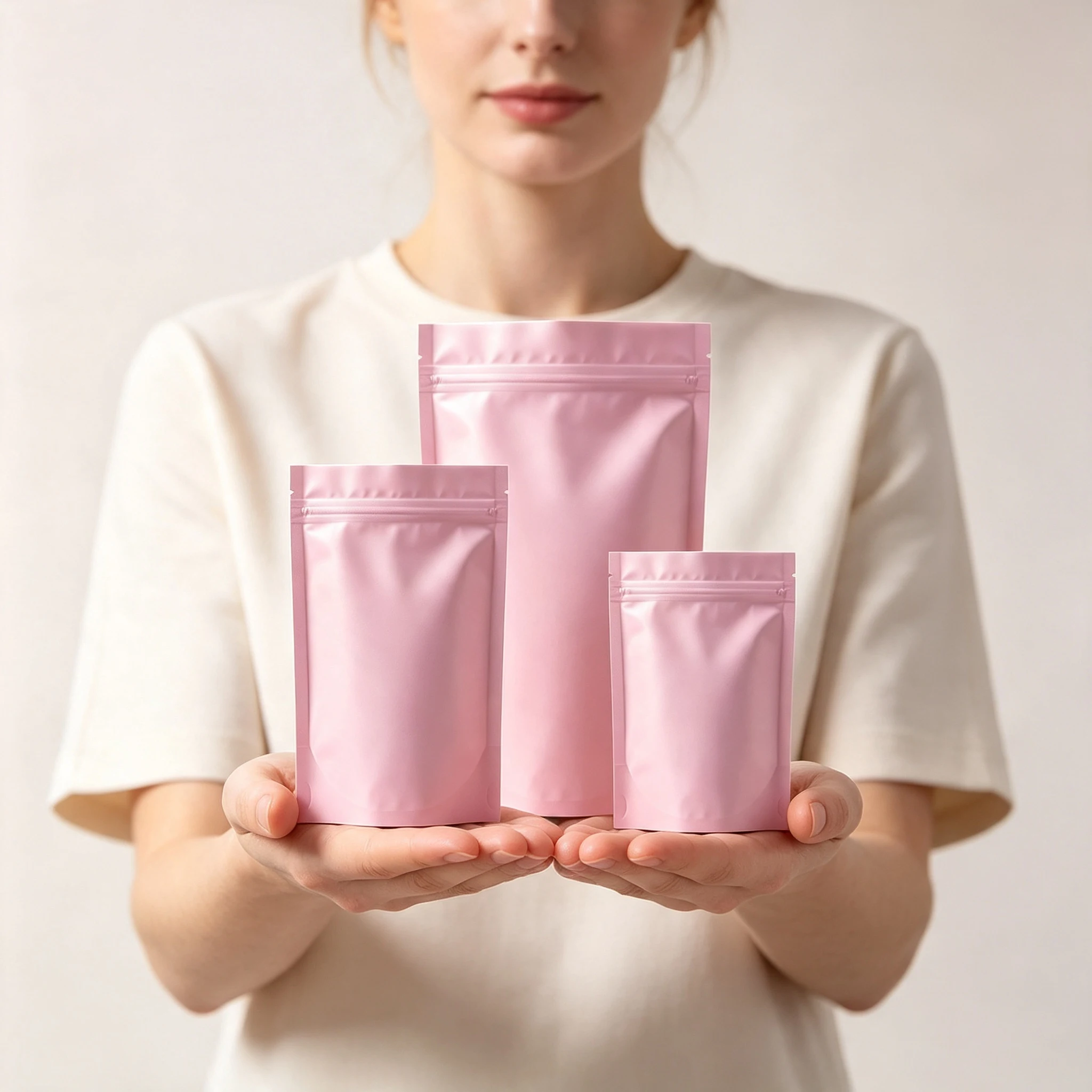 50/100PCS Resealable Matte Pink Zipper Foil Pouches, Multi-scene Storage Bag, Durable Packaging Bag for Cosmetic Accessories