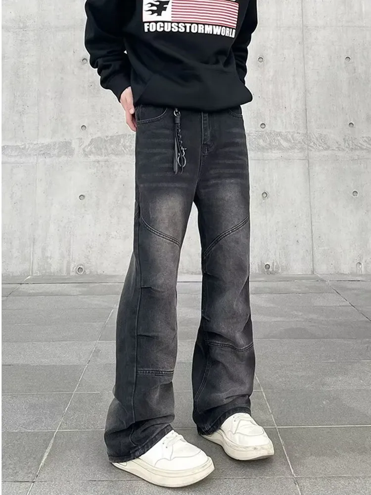 2024 Spodnie Y2K Fashion Vintage Black Pleated Stacked Baggy Jeans Pants For Men Clothes Straight Casual Luxury Long Trousers