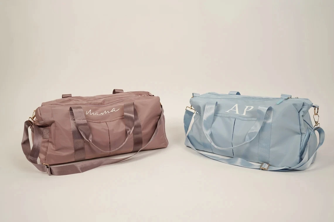 Sacs de week-end personnalisés pour baby shower, sac d\'hôpital personnalisé avec nom initial, sac de sport pour maman, sacs de voyage pour mariage,