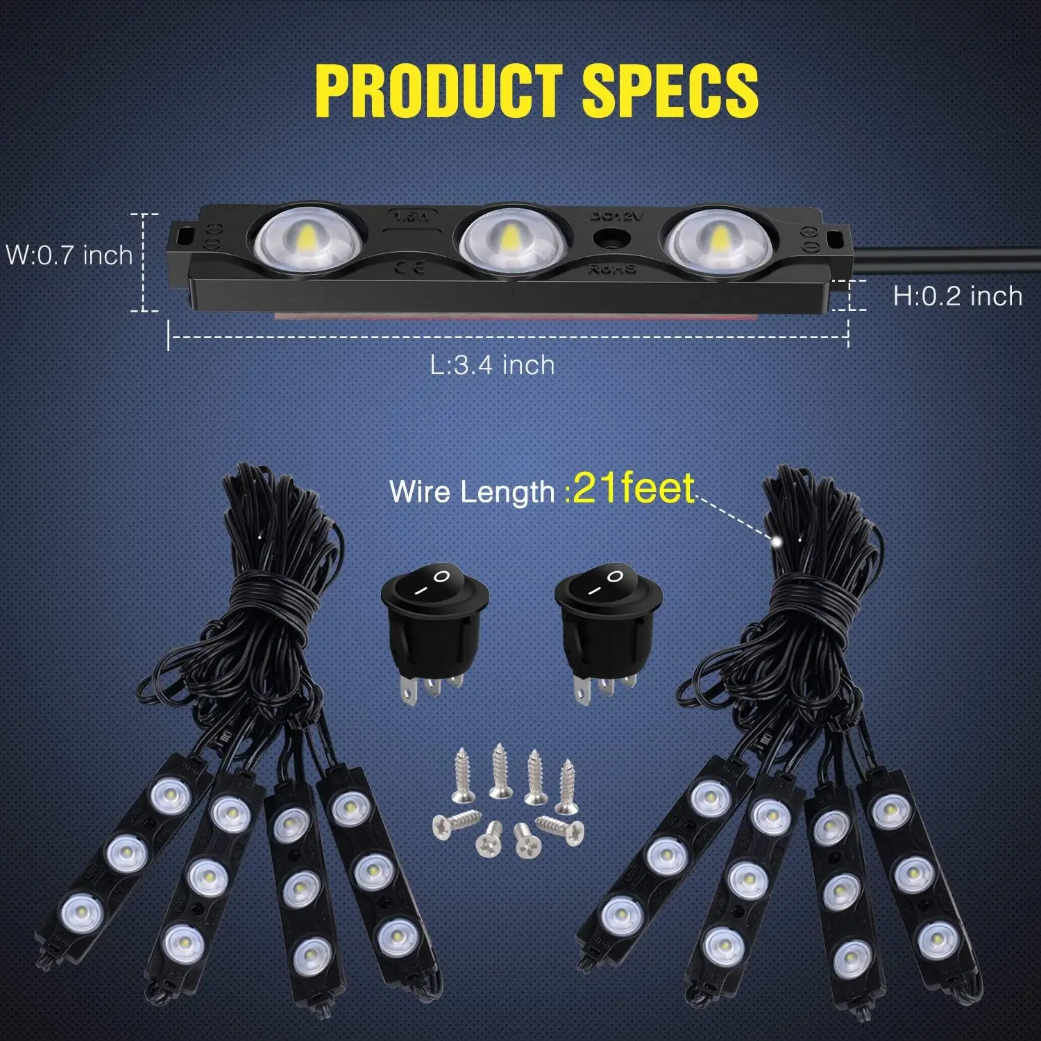 TR-08 8PCS 24 LED Rock Light for Cargo Truck Pickup Bed Off Road Under Car Side Marker LED Rock Lighting Kit w Switch White