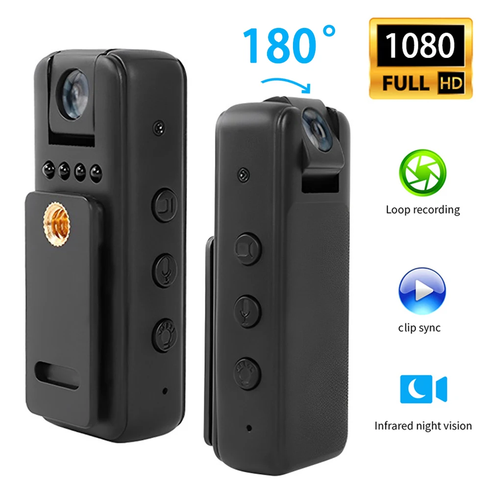 HD 1080P Mini Camera 180 Rotation Portable Small Digital Video Recorder Police BodyCam Infrared Night Vision Miniature Camcorder